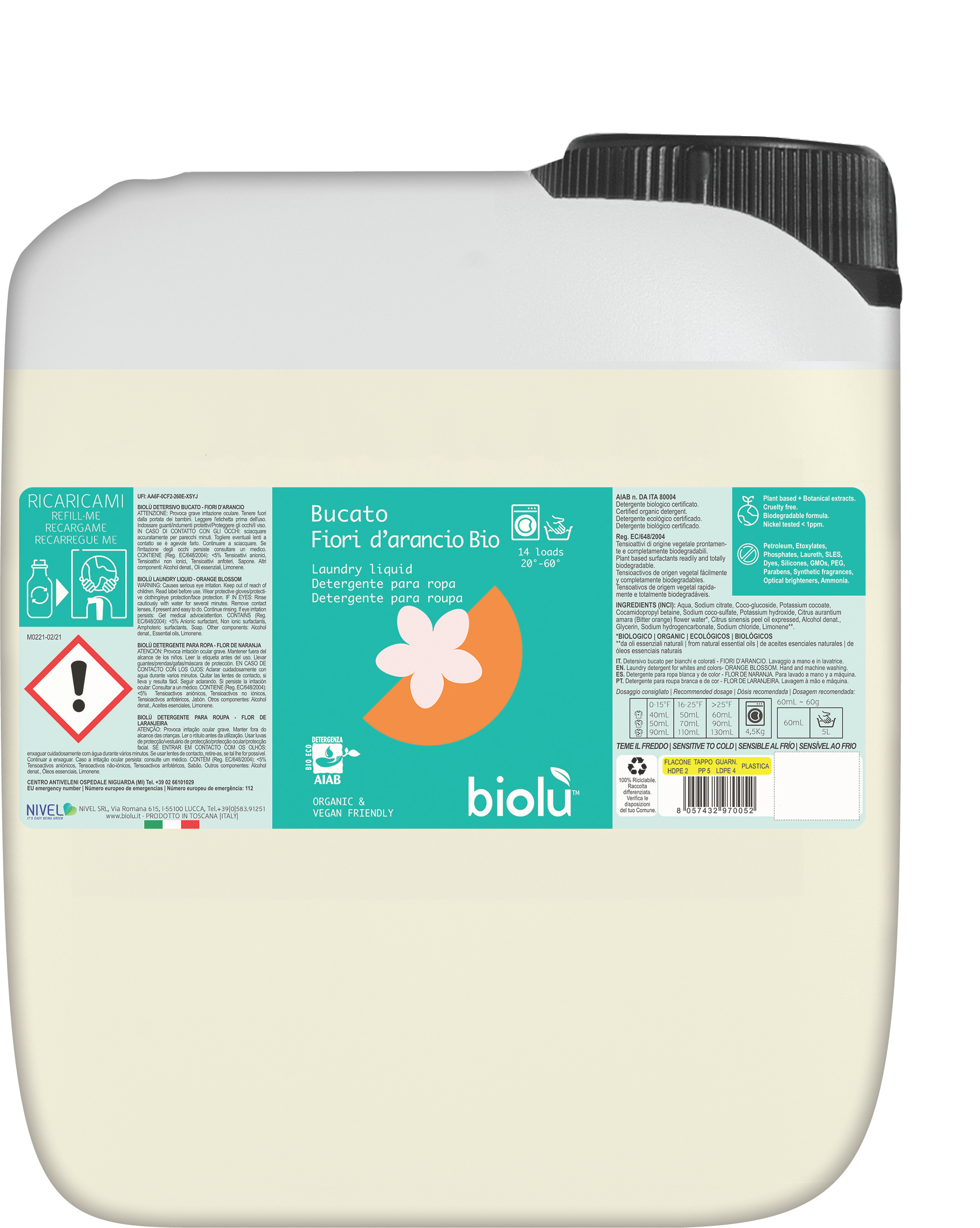Biolu-Detergent ecologic lichid pentru rufe albe si colorate portocale 5L