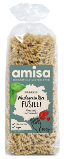 Fusilli din orez integral fara gluten bio 500g, Amisa