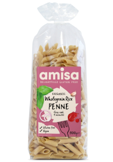 Penne din orez integral fara gluten bio 500g , Amisa