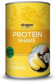Shake proteic banane si cocos bio 450g Dragon Superfoods - 52% proteine