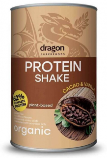 Shake proteic cacao si vanilie bio 500g Dragon Superfoods - 62% proteine