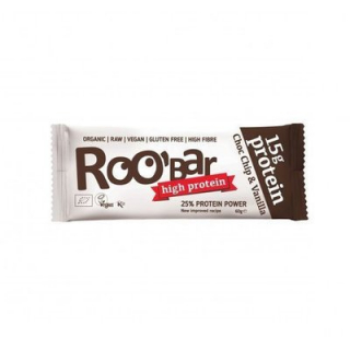 Baton proteic cu fulgi de ciocolata si vanilie raw bio 60g Roobar